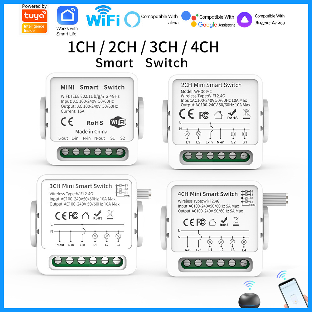 Smart Home Networking - Interruptor Inteligente Tuya WiFi 1/2/3/4 Gangue,
